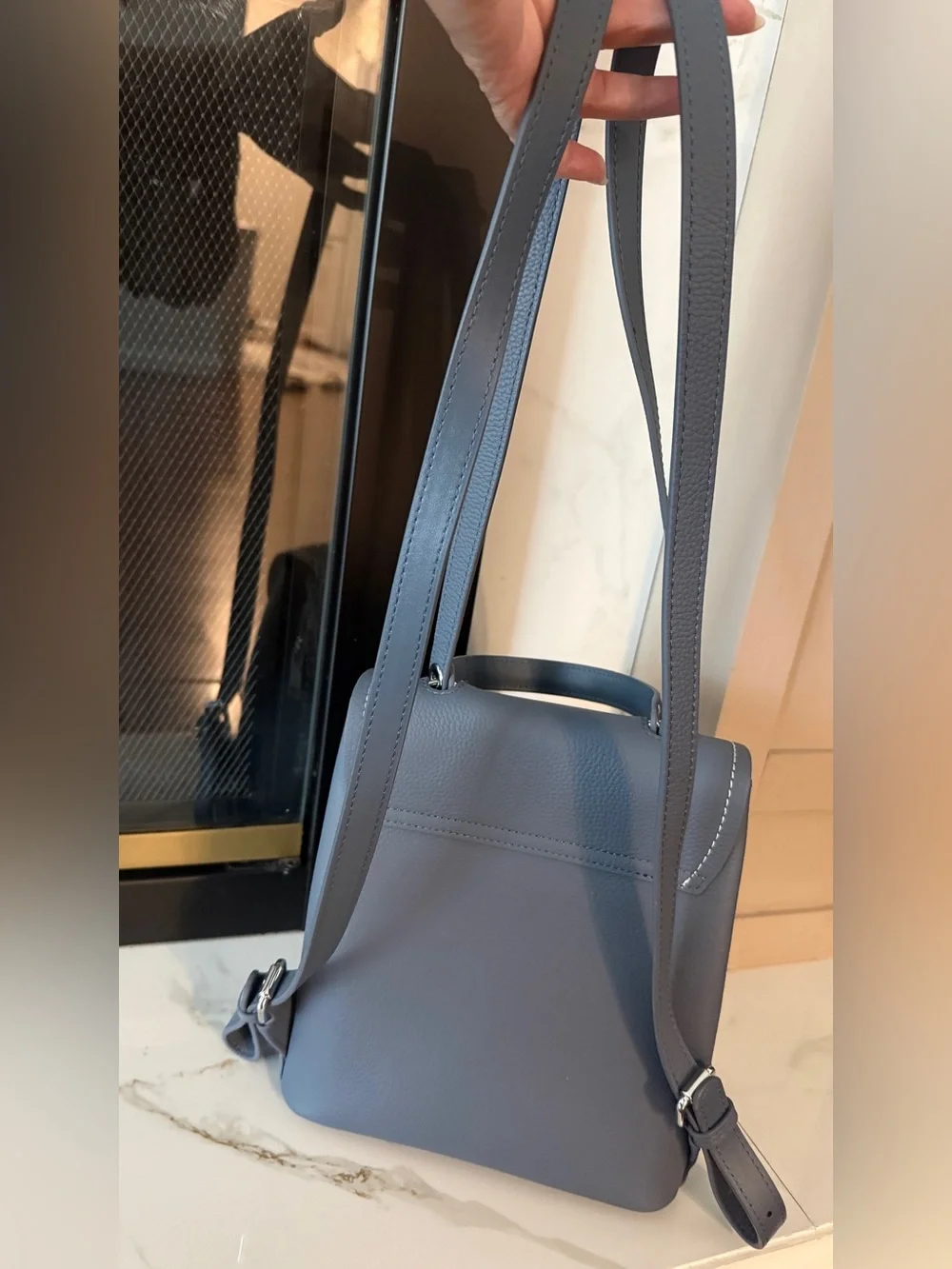 Classic Blue Textured Leather Backpack Purse